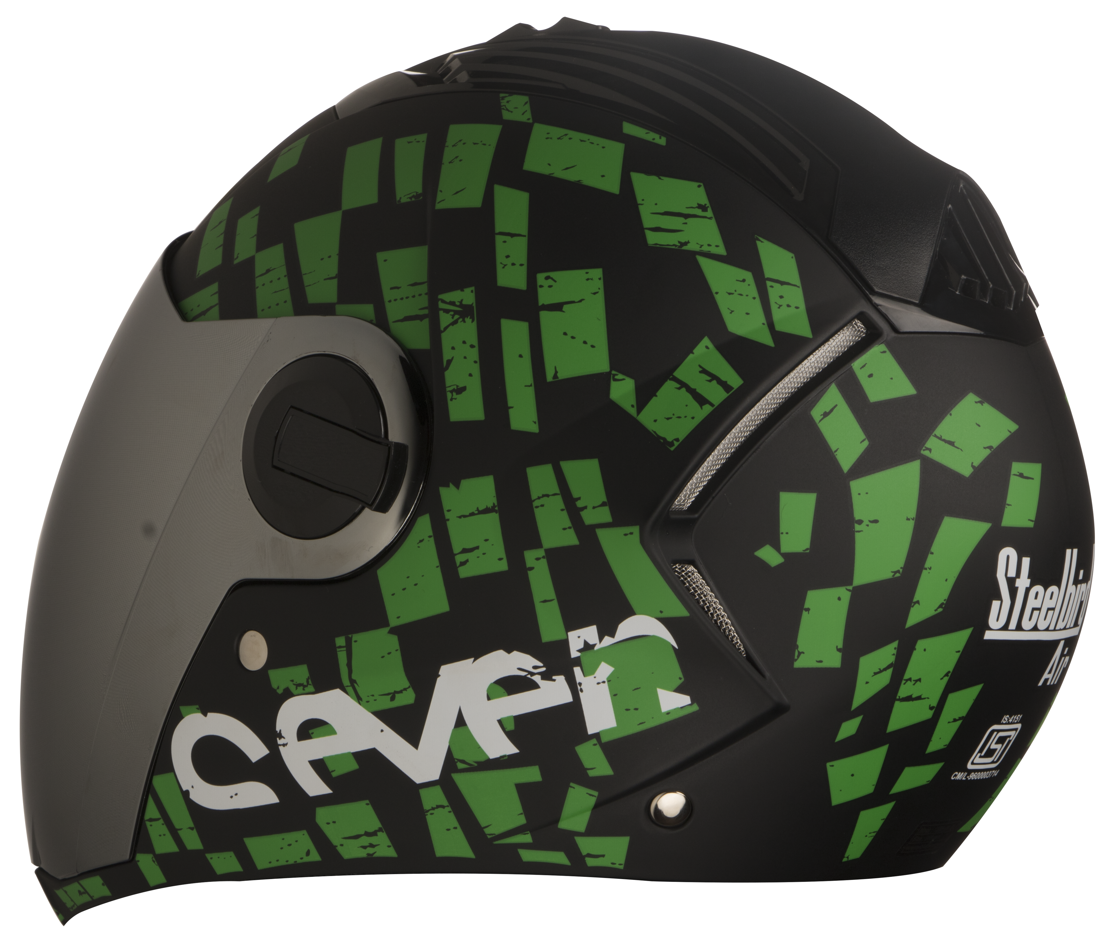 SBA-2 Seven Mat Black With Green ( Fitted With Clear Visor  Extra Silver Chrome Visor Free)